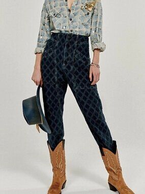 NWT Free People We The Free Sashiko Relaxed Jeans Midnight Voyage Harem Small